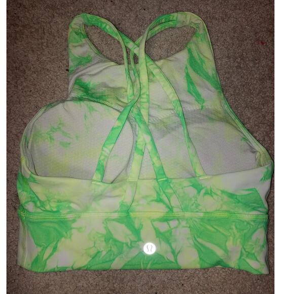 Women's Lululemon 4 Energy Longline Tie Dye Neon Green Activewear Sportsbra - Picture 2 of 3